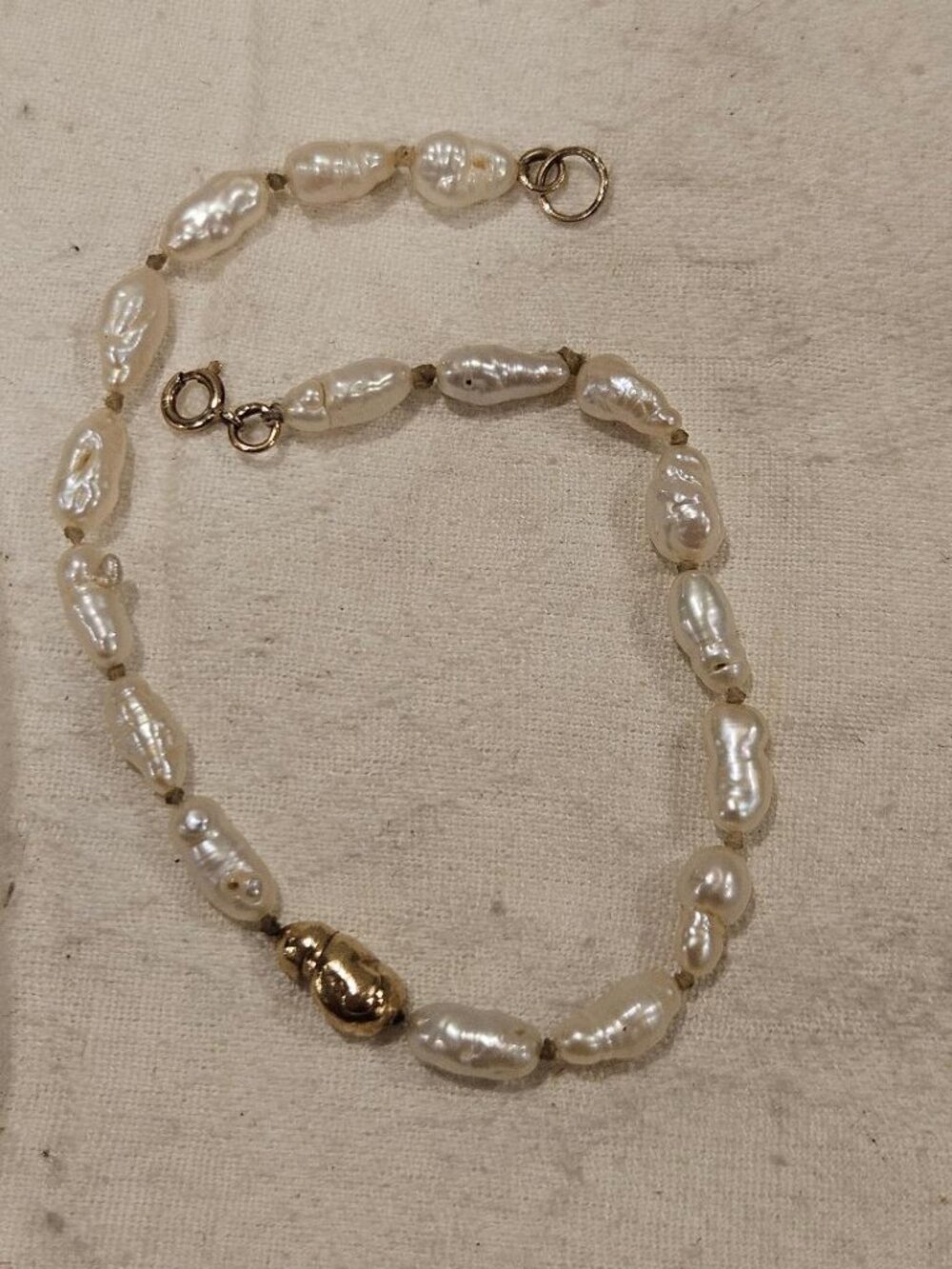 Real 14K Gold Genuine Baroque Freshwater Pearl Strand Bracelet 6.75"